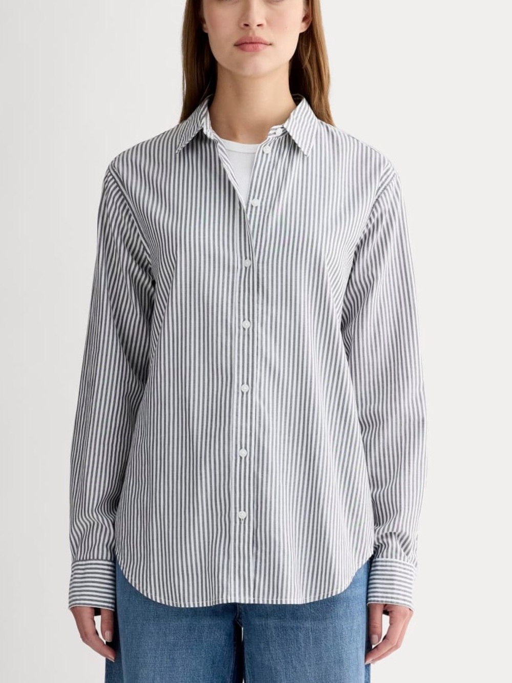 Everlane The Must Button Down Cotton Gray White Mini Stripe Oxford Style Shirt 6